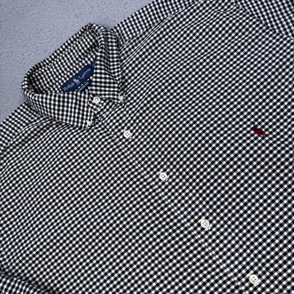 Ralph Lauren Shirt Mens 2XLT Black White Gingham Classic Fit Button Down Tall